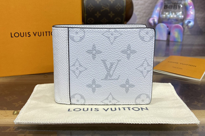 Louis Vuitton M30995 LV Multiple wallet in White Taiga cowhide leather and Monogram coated canvas