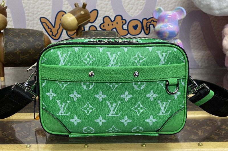 Louis Vuitton M31014 LV Alpha Messenger camera bag in Cactus Green Taiga cowhide leather and Monogram coated canvas