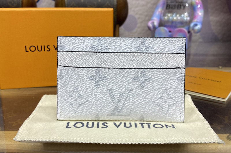 Louis Vuitton M31060 LV Porte Cartes Double card holder in White Taiga cowhide leather and Monogram coated canvas