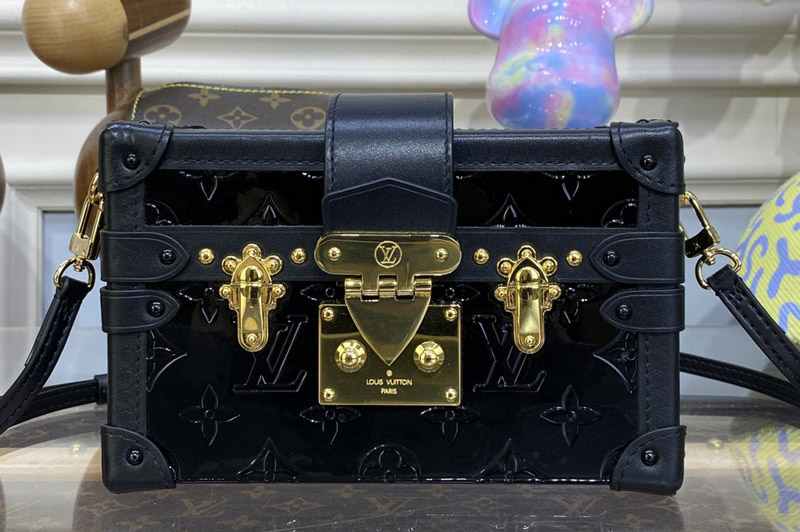Louis Vuitton M40237 LV Petite Malle handbag in Black Embossed Monogram