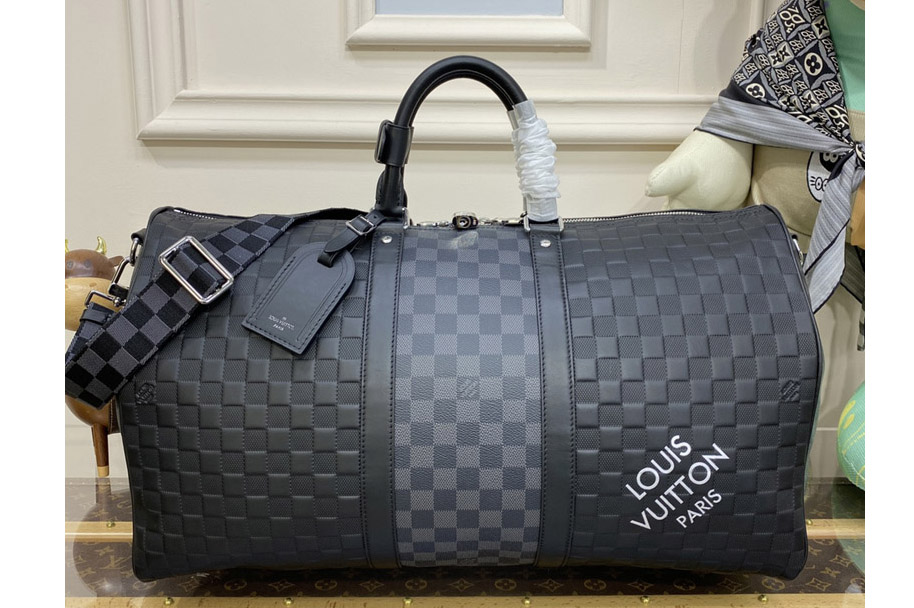 Louis Vuitton N40443 LV Keepall Bandouliere 50 Travel Bag in Damier Infini cowhide leather and Damier Graphite coated canvas
