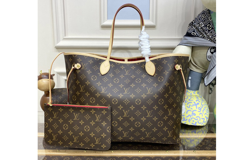 Louis Vuitton M40991 LV Neverfull GM Bag in Monogram Canvas With Red