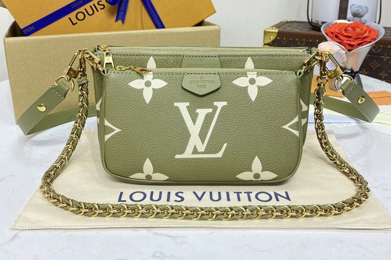 Louis Vuitton M22670 LV Multi Pochette Accessoires cross-body bag in Light Khaki/Cream Monogram Empreinte embossed grained cowhi