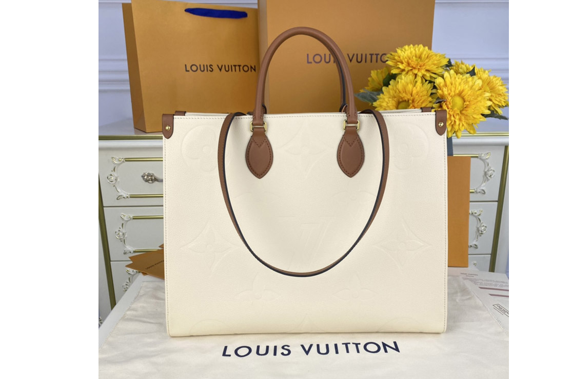 Louis Vuitton M44921 LV OnTheGo GM tote bag in Cream Monogram Empreinte leather