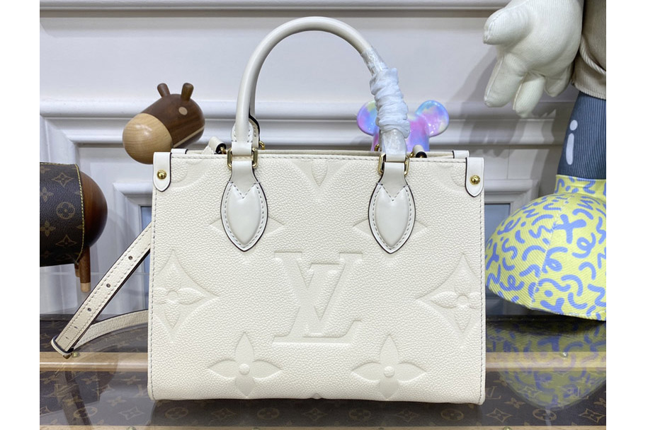 Louis Vuitton M45653 LV Onthego PM tote bag in White Monogram Empreinte leather