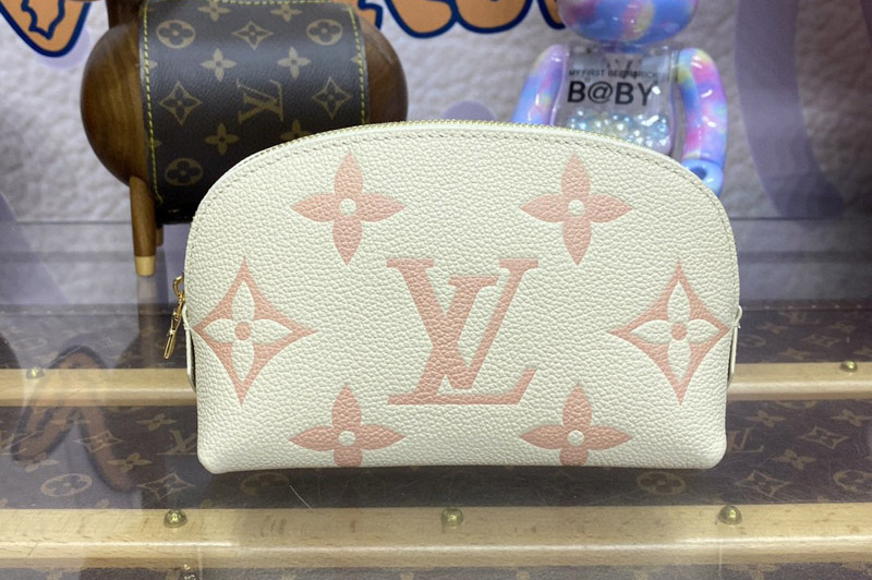 Louis Vuitton M45951 LV Cosmetic Pouch PM in White/Pink Monogram Empreinte cowhide leather