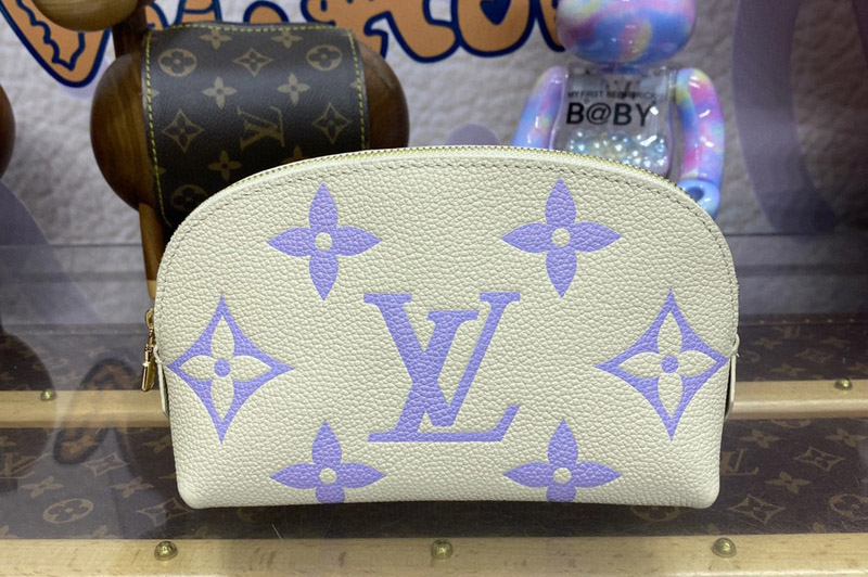 Louis Vuitton M45951 LV Cosmetic Pouch PM in White/Purple Monogram Empreinte cowhide leather