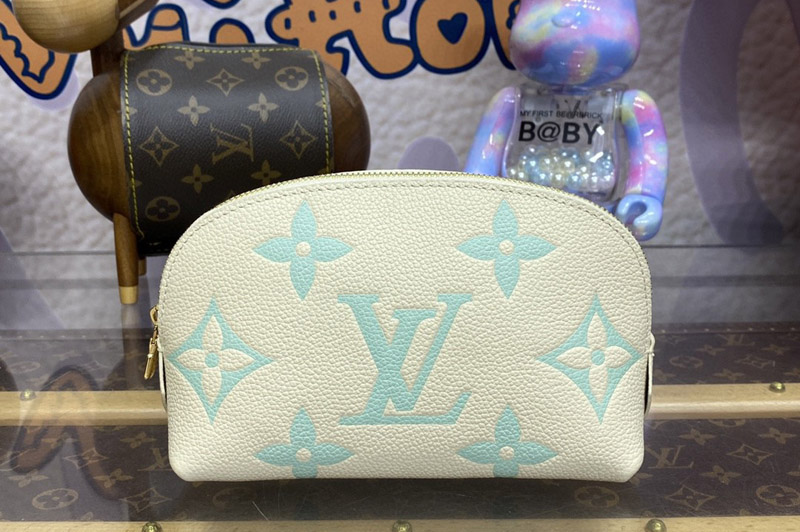 Louis Vuitton M45951 LV Cosmetic Pouch PM in White/Green Monogram Empreinte cowhide leather