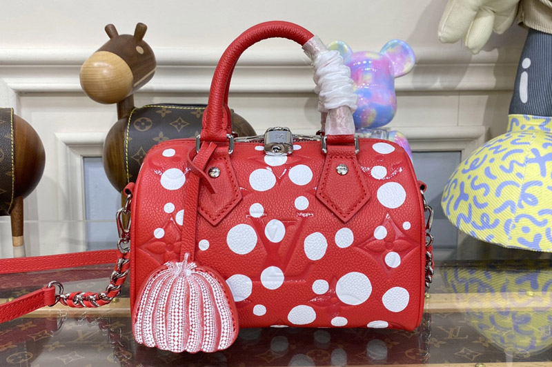 Louis Vuitton M46411 LV LVxYK Speedy Bandouliere 20 Bag in Red and white Monogram Empreinte Leather with Infinity Dots print