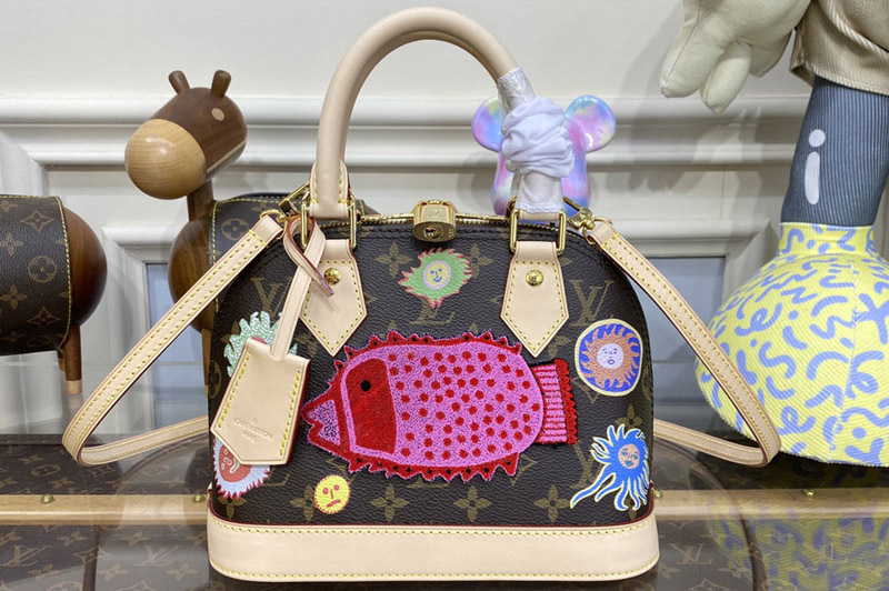 Louis Vuitton M46428 LV LVxYK Alma BB Bag in Monogram coated canvas with Faces print and embroidery