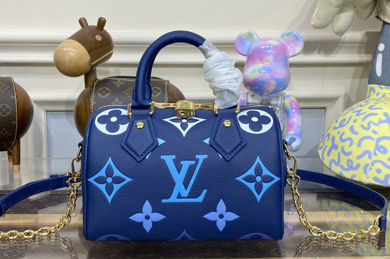 Louis Vuitton M46517 LV Speedy Bandoulière 20 Bag in Blue Monogram Empreinte leather