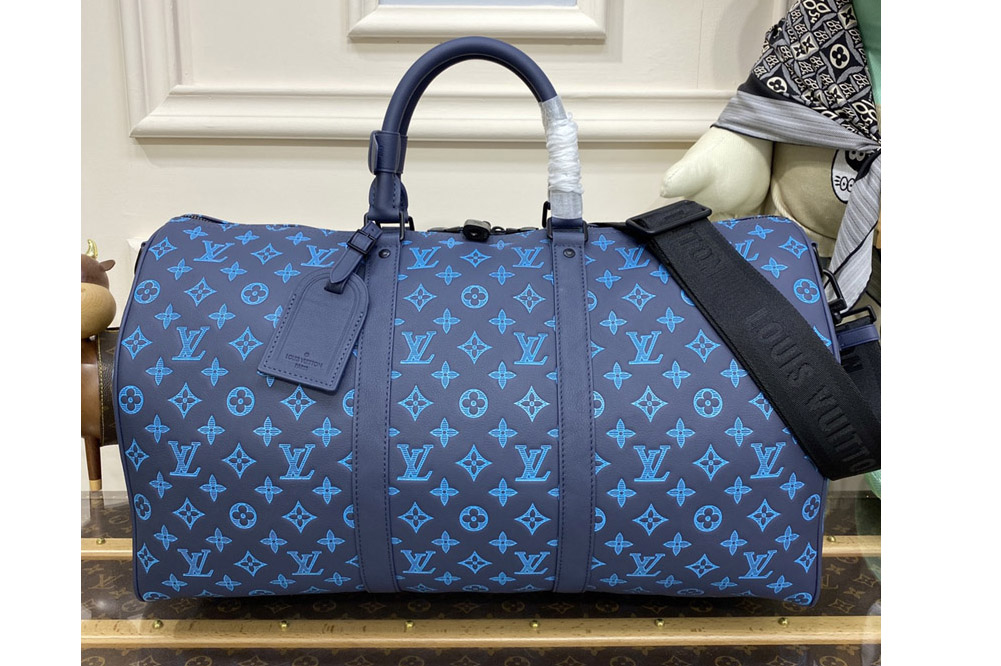 Louis Vuitton M46593 LV Keepall Bandoulière 50 bag in Navy River Blue Calf leather