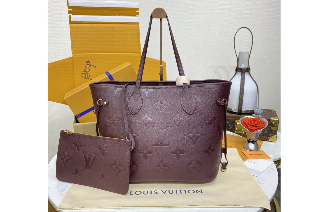 Louis Vuitton M46599 LV Neverfull MM tote bag in Wine Red Monogram Empreinte embossed grained cowhide leather