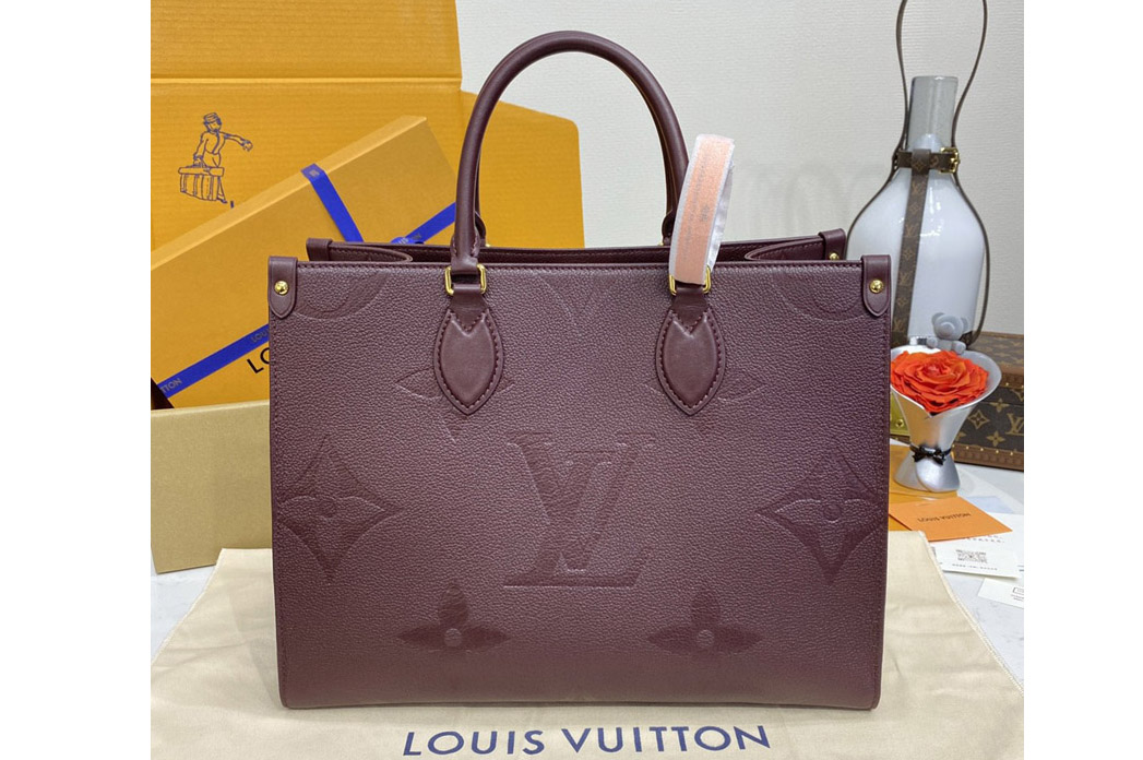 Louis Vuitton M46601 LV OnTheGo MM tote bag in Wine Red Monogram Empreinte embossed grained cowhide leather