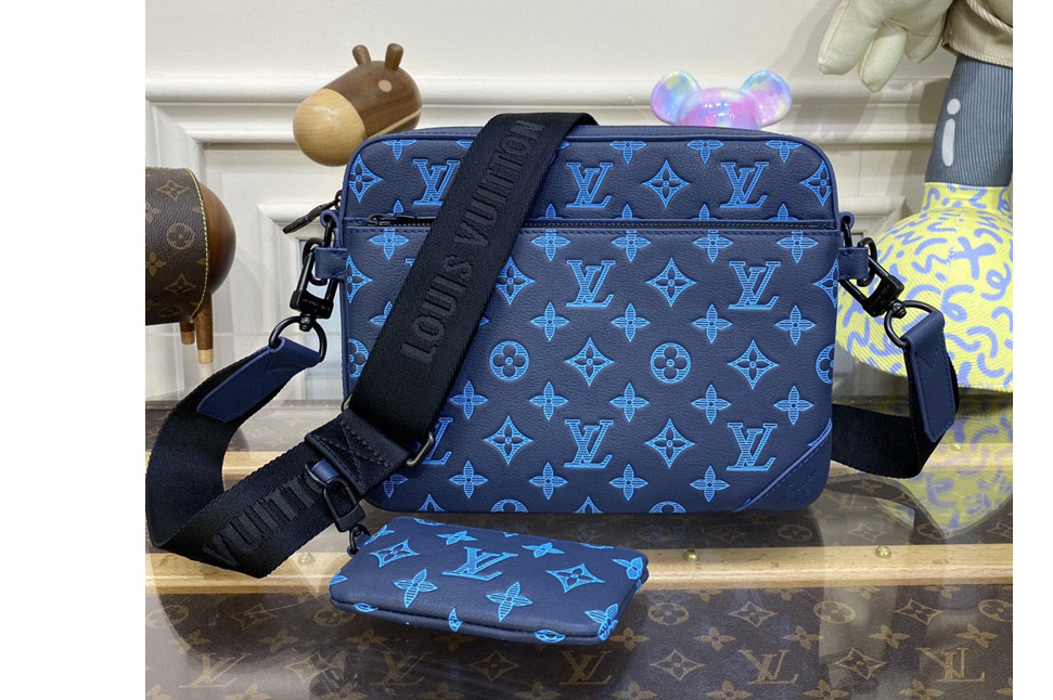Louis Vuitton M46604 LV Trio Messenger Bag in Navy River Blue Monogram-embossed calf skin