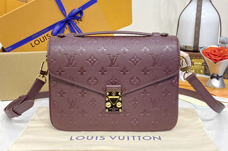 Louis Vuitton M46613 LV Pochette Metis MM handbag in Wine Red Monogram Empreinte embossed grained cowhide leather