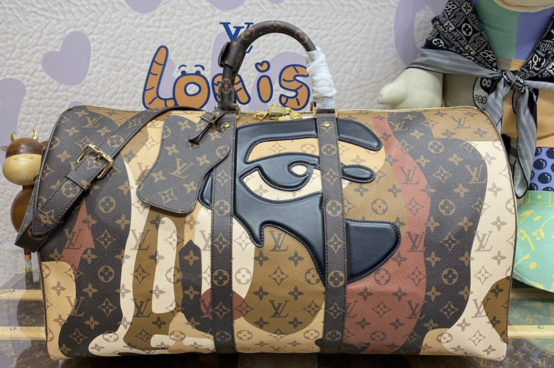 Louis Vuitton M46677 LV Keepall Bandouliere 55 bag in Brown Monogram coated canvas and cowhide leather