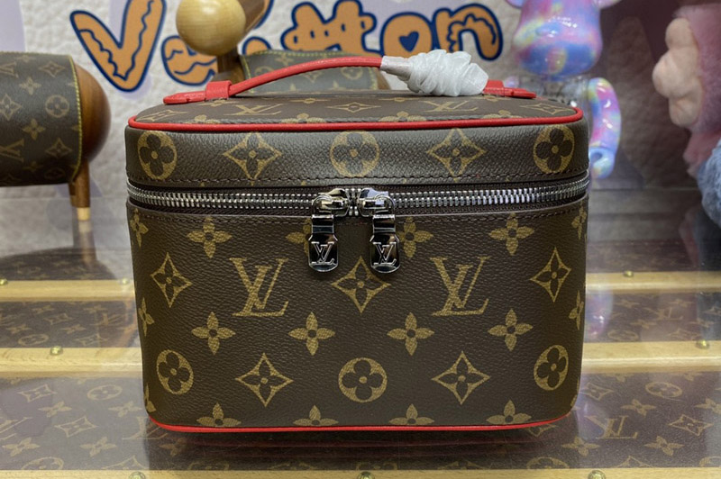 Louis Vuitton M46766 LV Nice Mini toiletry bag in Monogram coated canvas With Red