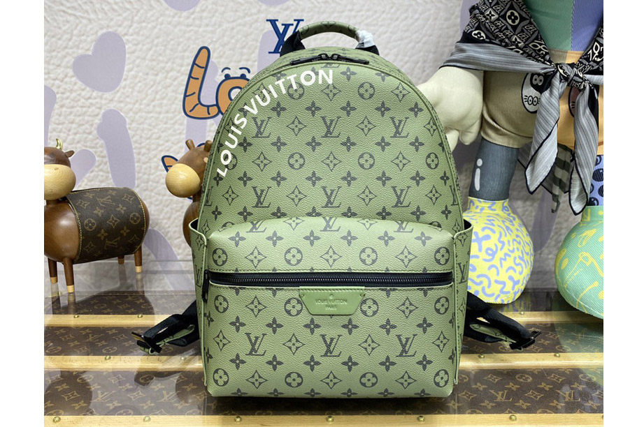 Louis Vuitton M46802 LV Discovery Backpack PM in Khaki Green/Vermillion Red Monogram coated canvas