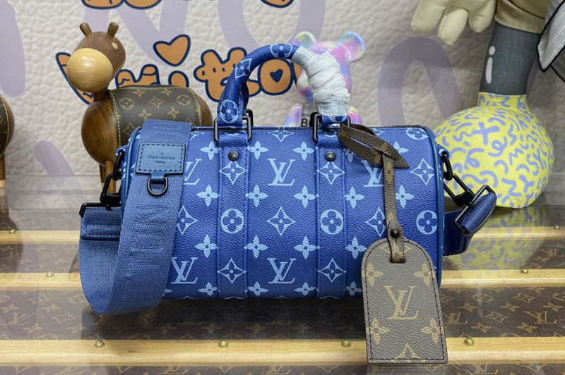 Louis Vuitton M46803 LV Keepall Bandouliere 25 city bag in Atlantic Blue Monogram coated canvas