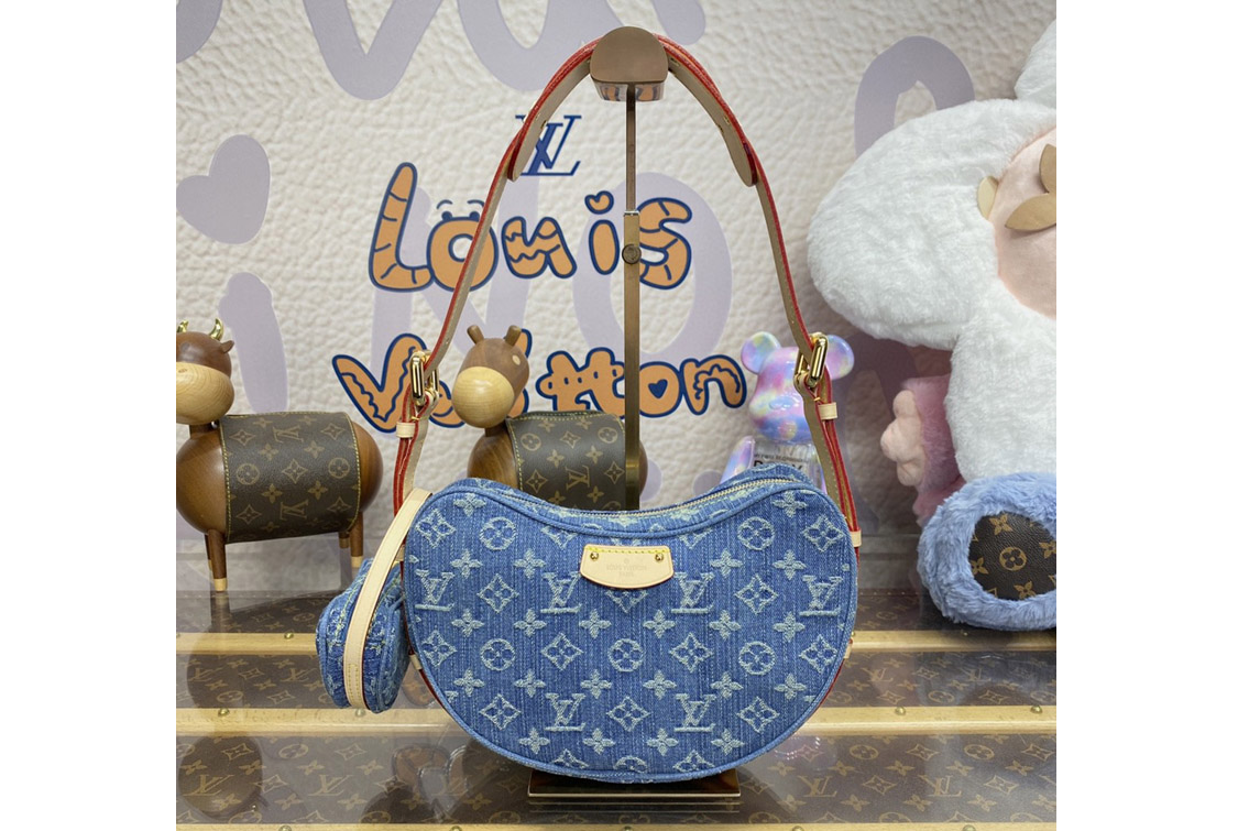 Louis Vuitton M46856 LV Croissant MM handbag in Denim Blue Monogram Denim canvas