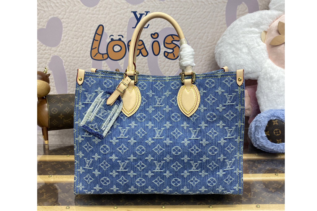 Louis Vuitton M46871 LV OnTheGo MM tote bag in Denim Blue Monogram Denim canvas
