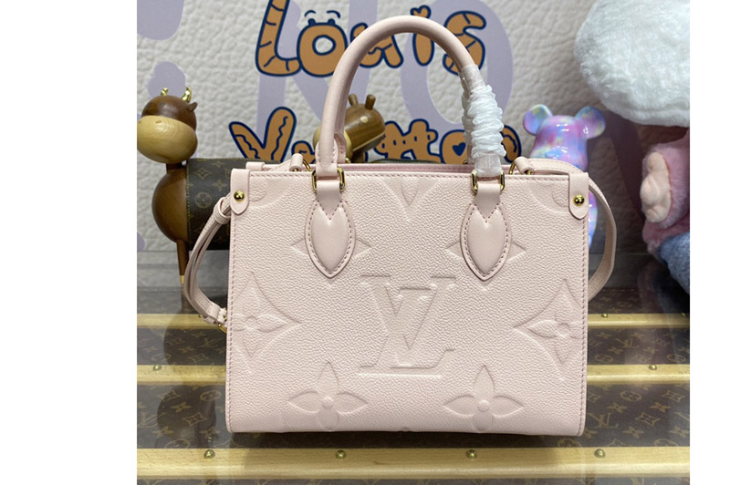 Louis Vuitton M47135 LV OnTheGo PM tote handbag in Opal Pink Monogram Empreinte Leather
