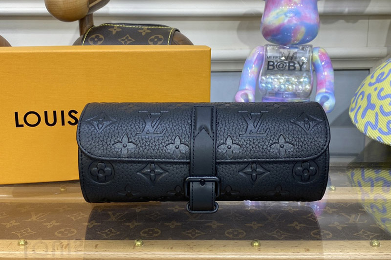Louis Vuitton M47530 LV 3 Watch Case in Black Monogram-embossed Taurillon leather