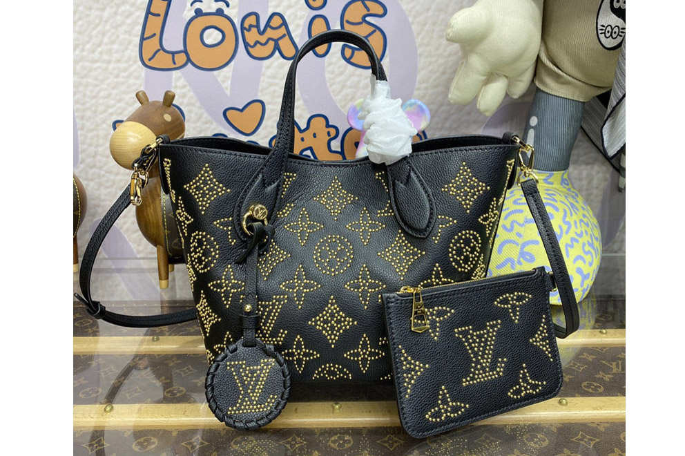 Louis Vuitton M23393 LV Blossom PM tote bag in Black Mahina calfskin leather