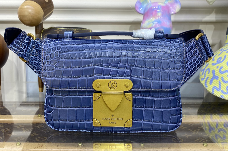 Louis Vuitton N82241 LV S-Lock Sling Bag in Blue Alligator leather