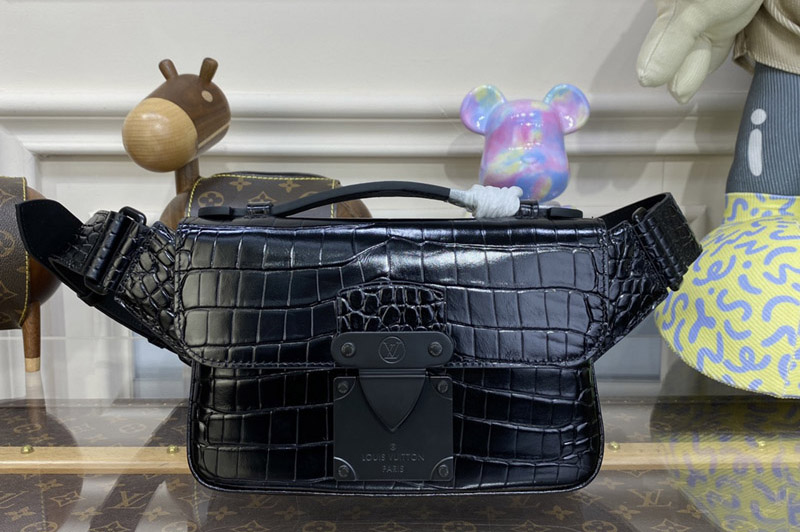 Louis Vuitton N82241 LV S-Lock Sling Bag in Black Alligator leather