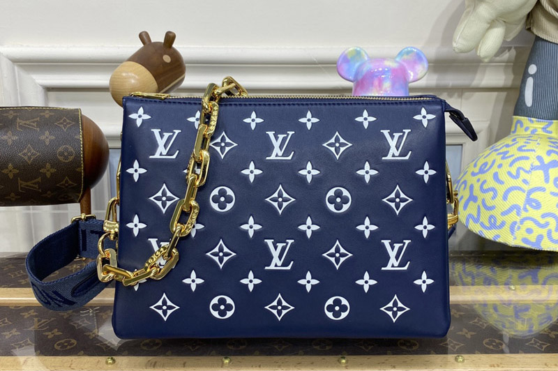 Louis Vuitton M58626 LV Coussin PM handbag in Blue Monogram-embossed puffy lambskin