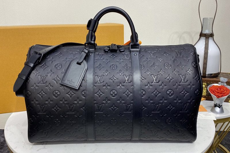 Louis Vuitton M59025 LV Keepall Bandoulière 50 bag in Black Taurillon Monogram leather