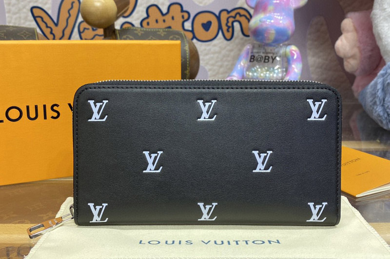Louis Vuitton M60017 LV Zippy Wallet in Black/Silver Calfskin
