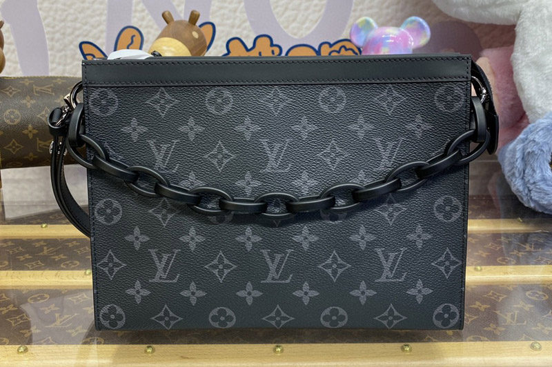 Louis Vuitton M61692 LV Pochette Voyage MM On Chain Bag in Monogram Eclipse canvas