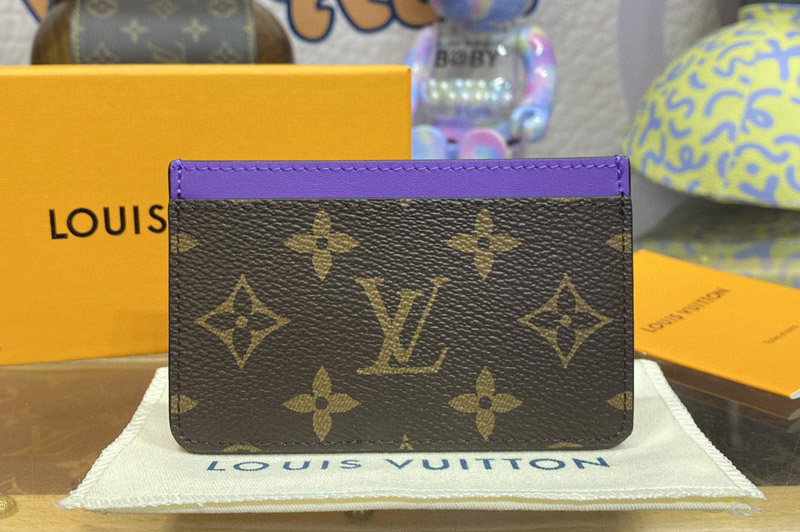 Louis Vuitton M82875 LV Card Holder PM in Monogram Macassar coated canvas With Purple