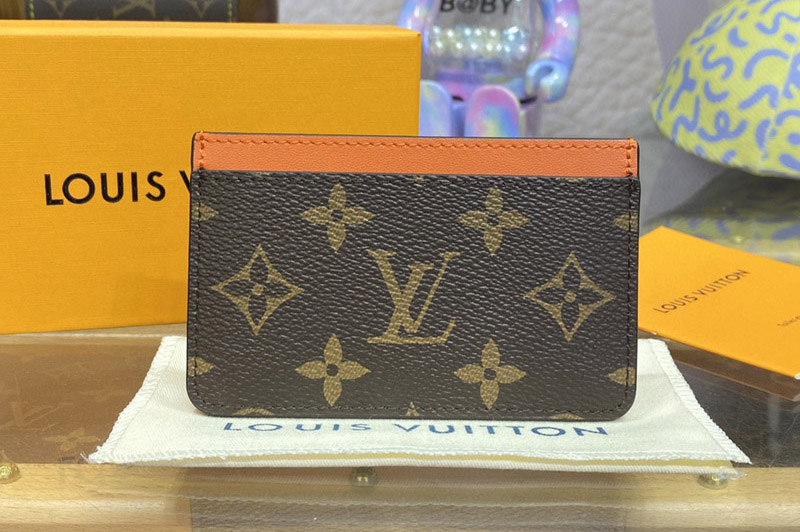 Louis Vuitton M82870 LV Card Holder PM in Monogram Macassar coated canvas With Orange