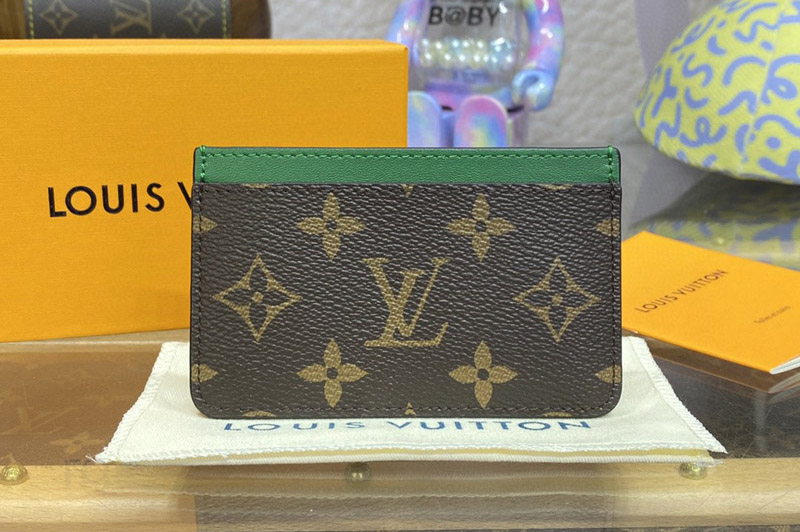 Louis Vuitton M82874 LV Card Holder PM in Monogram Macassar coated canvas With Green