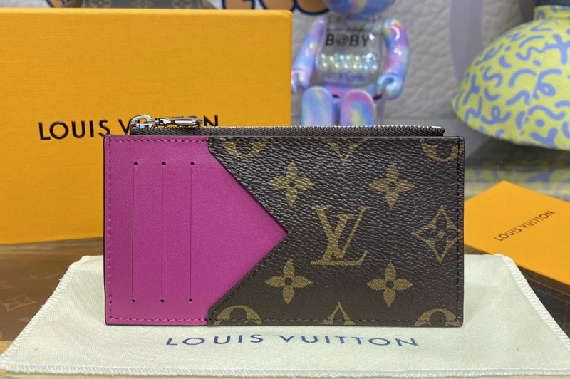 Louis Vuitton M82912 LV Coin Card Holder in Monogram Macassar coated canvas With Pink