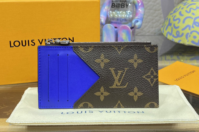 Louis Vuitton M82911 LV Coin Card Holder in Monogram Macassar coated canvas With Blue