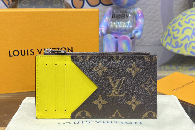 Louis Vuitton M82910 LV Coin Card Holder in Monogram Macassar coated canvas With Yellow