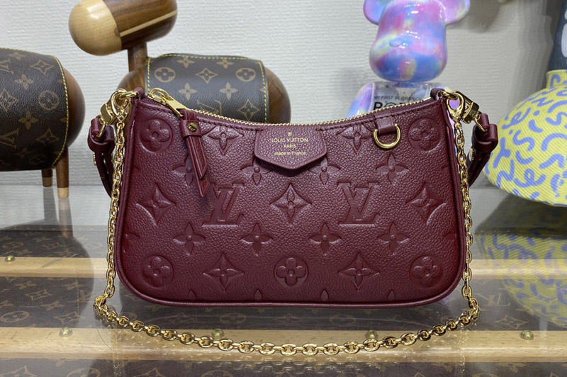 Louis Vuitton M80349 LV Easy Pouch On Strap Bag in Wine Red Embossed Monogram Empreinte cowhide leather
