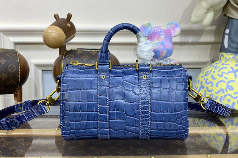 Louis Vuitton N80241 LV Keepall XS Bag in Blue Crocodilian leather