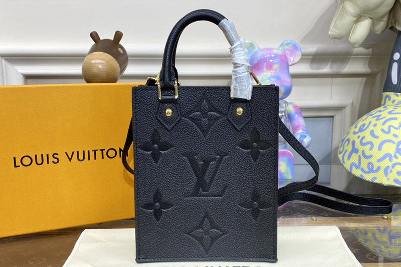 Louis Vuitton M81417 LV Petit Sac Plat bag in Black Monogram Empreinte embossed supple grained cowhide leather
