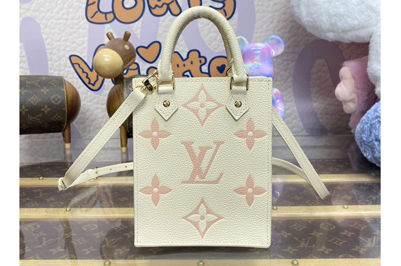 Louis Vuitton M81417 LV Petit Sac Plat Bag in White/Pink Monogram Empreinte Leather
