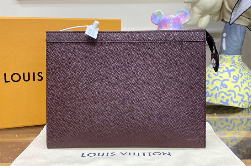 Louis Vuitton M81556 LV Pochette Voyage zipped travel pouch in Taiga cowhide leather