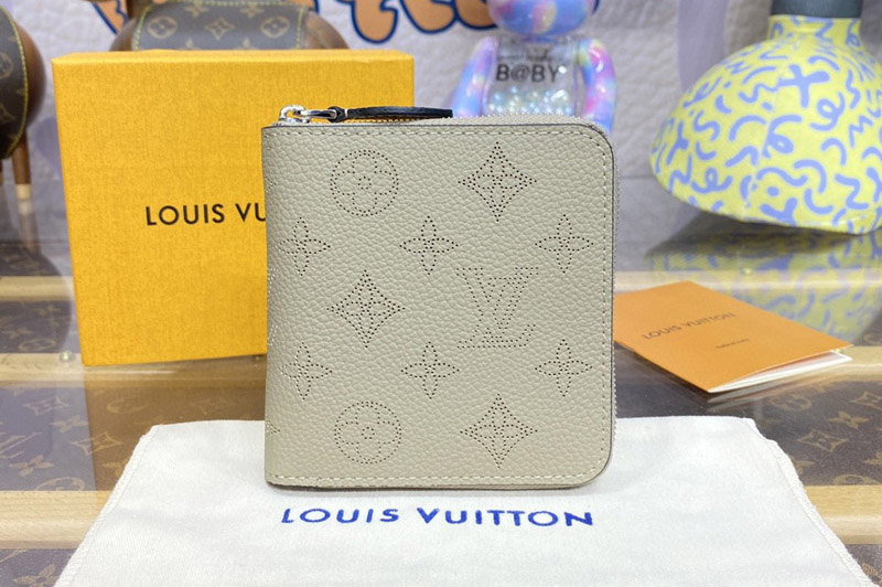 Louis Vuitton M81558 LV Zippy coin purse in Grey Mahina perforated calf leather