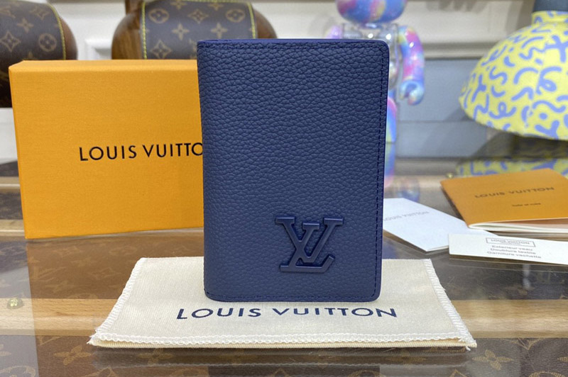 Louis Vuitton M81730 LV Pocket Organizer Wallet in LV Navy Blue Aerogram cowhide leather