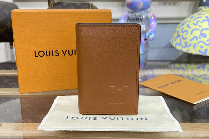 Louis Vuitton M81754 LV Pocket Organizer wallet in Tan Millesime calf leather