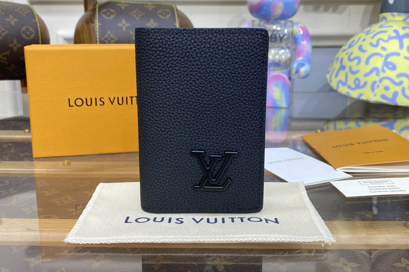 Louis Vuitton M81808 LV Pocket Organizer Wallet in Black LV Aerogram cowhide leather